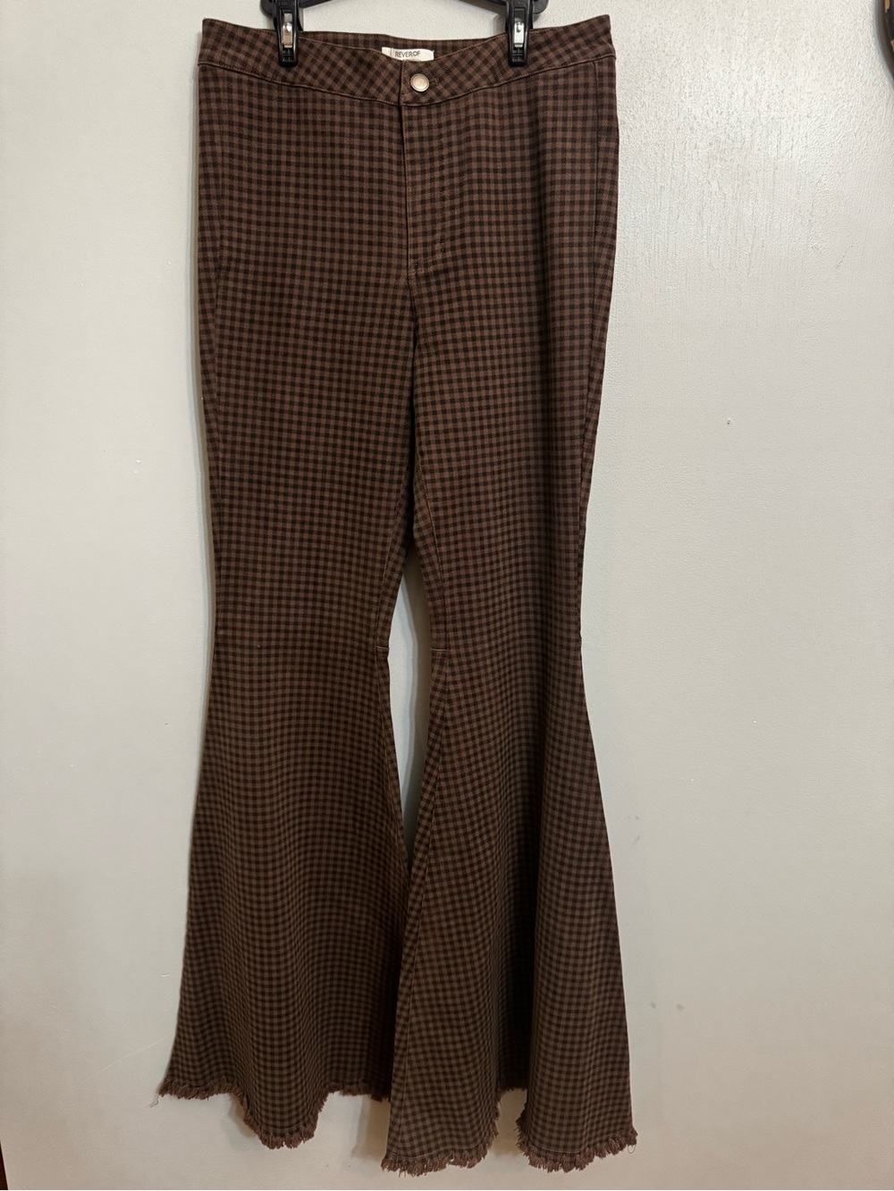 Women's Brown Houndstooth Flare Pants